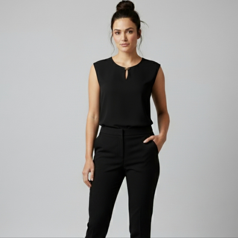 The Limited Gathered Keyhole Neckline w/ Gold Clasp Sleeveless Top